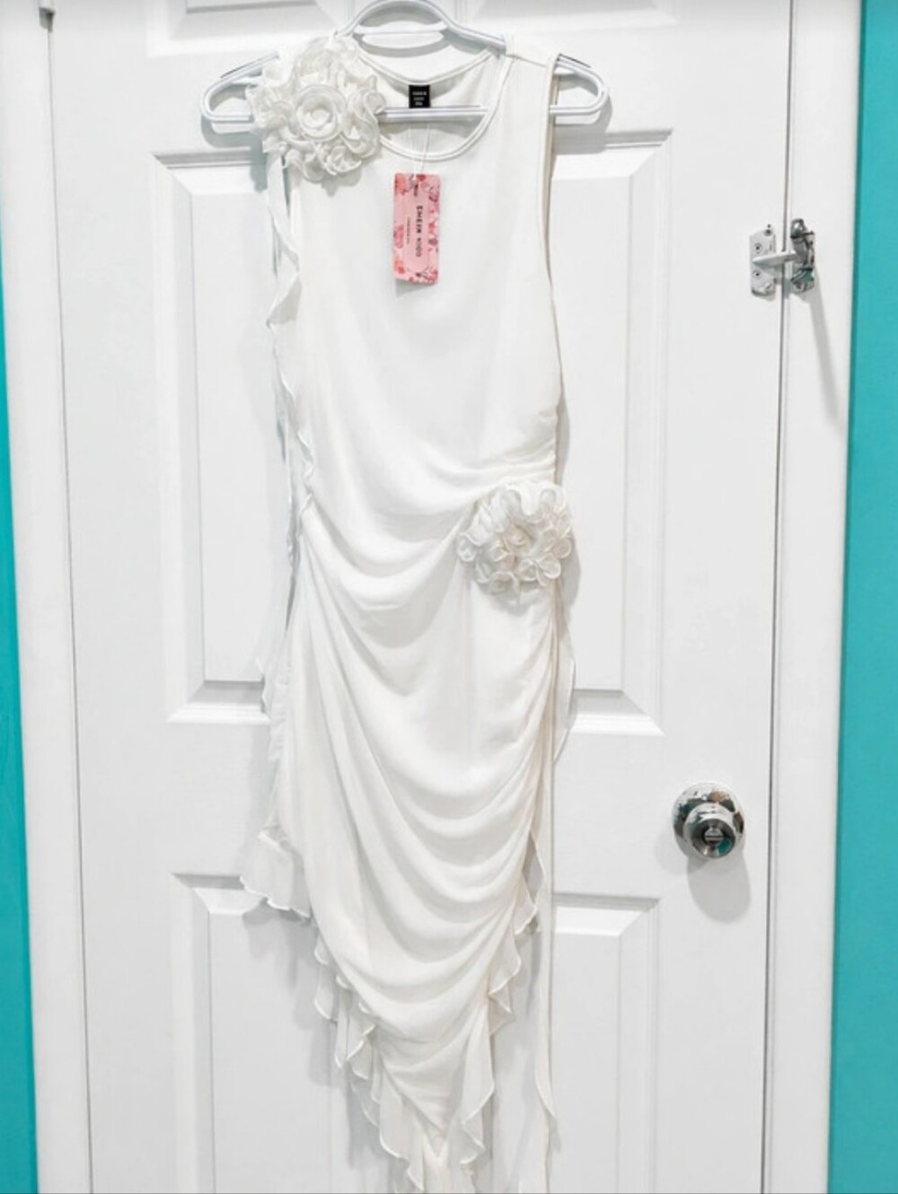 SHEIN White Floral Appliqué Draped Maxi Dress